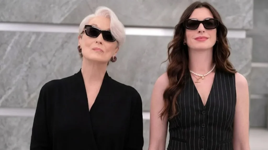 Meryl Streep and Anne Hathaway looking incredibly stylish inside the glamorous Runway magazine offices
