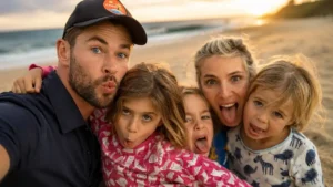Chris Hemsworth and Elsa Pataky during an outdoor family outing in Byron Bay