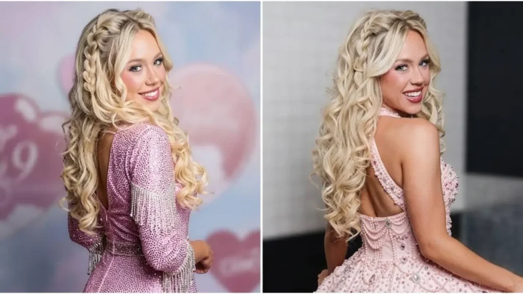Country singer Megan Moroney posing in a stylish pink outfit in Nashville.