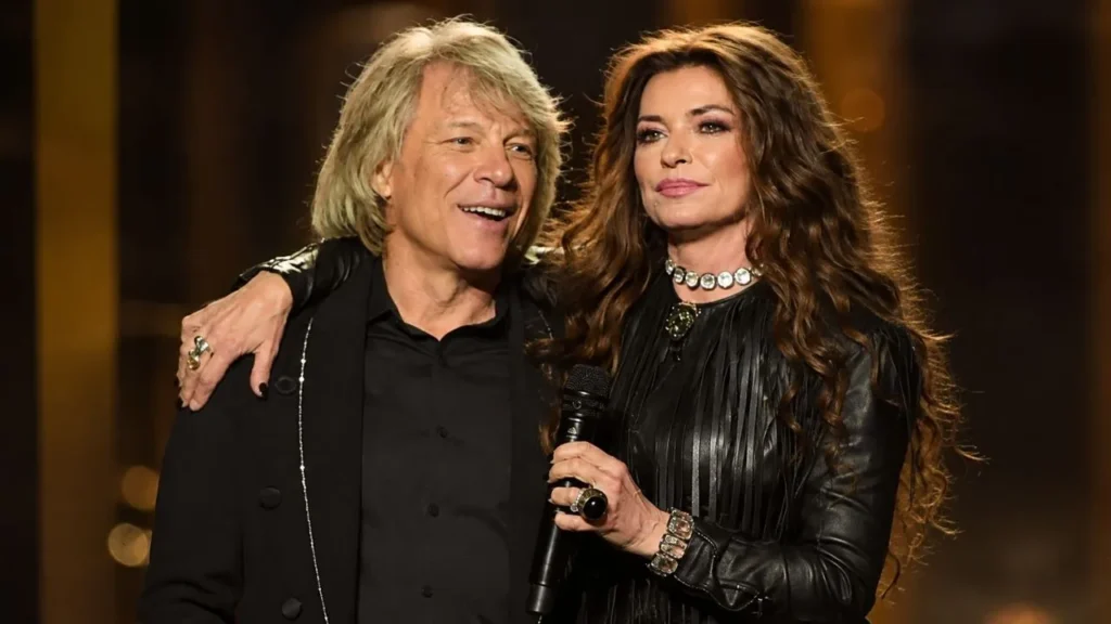 Shania Twain and Jon Bon Jovi performing together at the MusiCares Person of the Year gala.