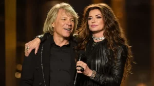 Shania Twain and Jon Bon Jovi performing together at the MusiCares Person of the Year gala.
