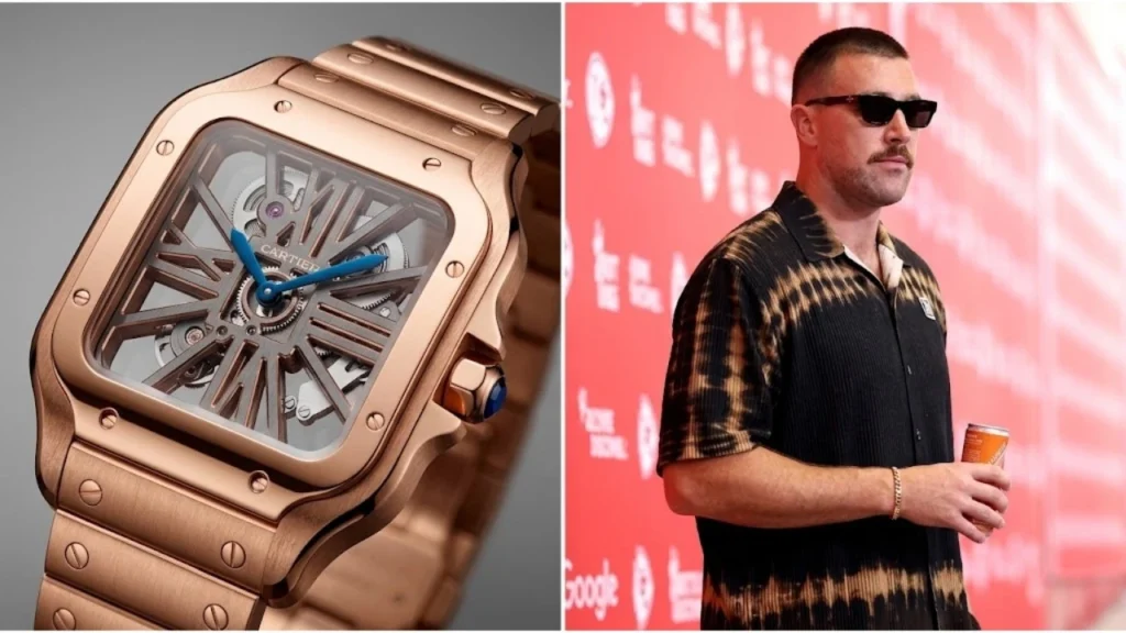 Kansas City Chiefs tight end Travis Kelce arriving at Arrowhead Stadium wearing a luxury watch and gold wedding ring