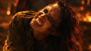 Terrifying Deadite demon scene from the 2026 horror movie Evil Dead Burn
