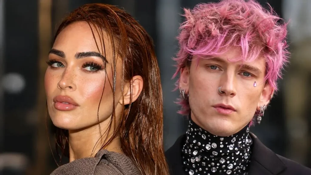 Machine Gun Kelly and Megan Fox posing together at a high-profile red carpet event