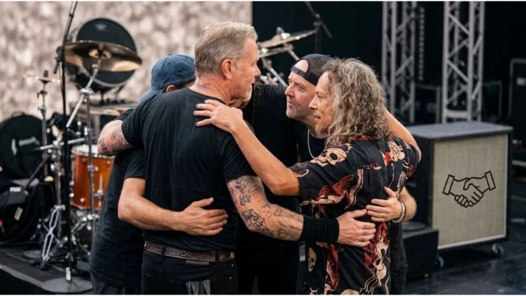 Heavy metal band Metallica performing on stage inside the illuminated Las Vegas Sphere interior