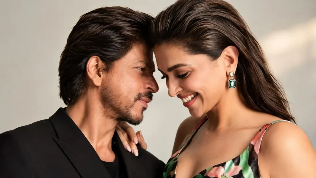 Shah Rukh Khan and Deepika Padukone on set together during filming for King in Mumbai.