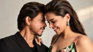 Shah Rukh Khan and Deepika Padukone on set together during filming for King in Mumbai.
